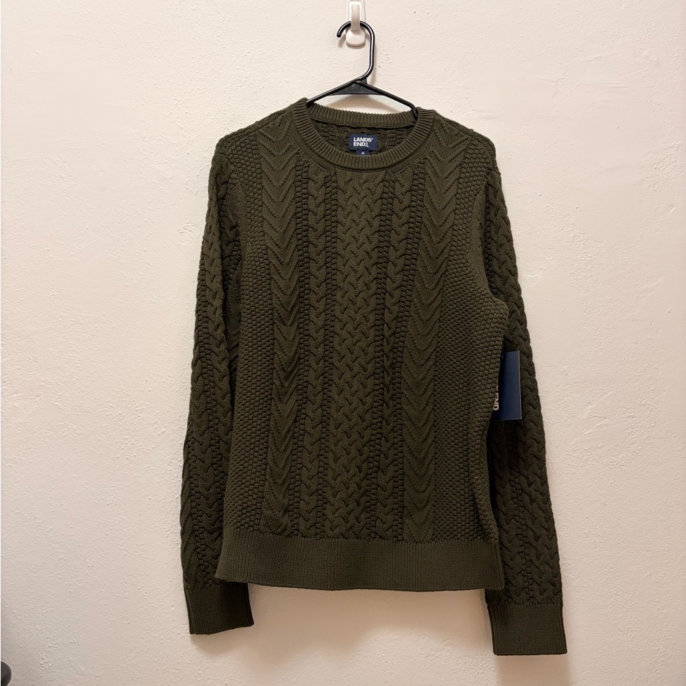 Lands' End Olive Cable Knit Sweater